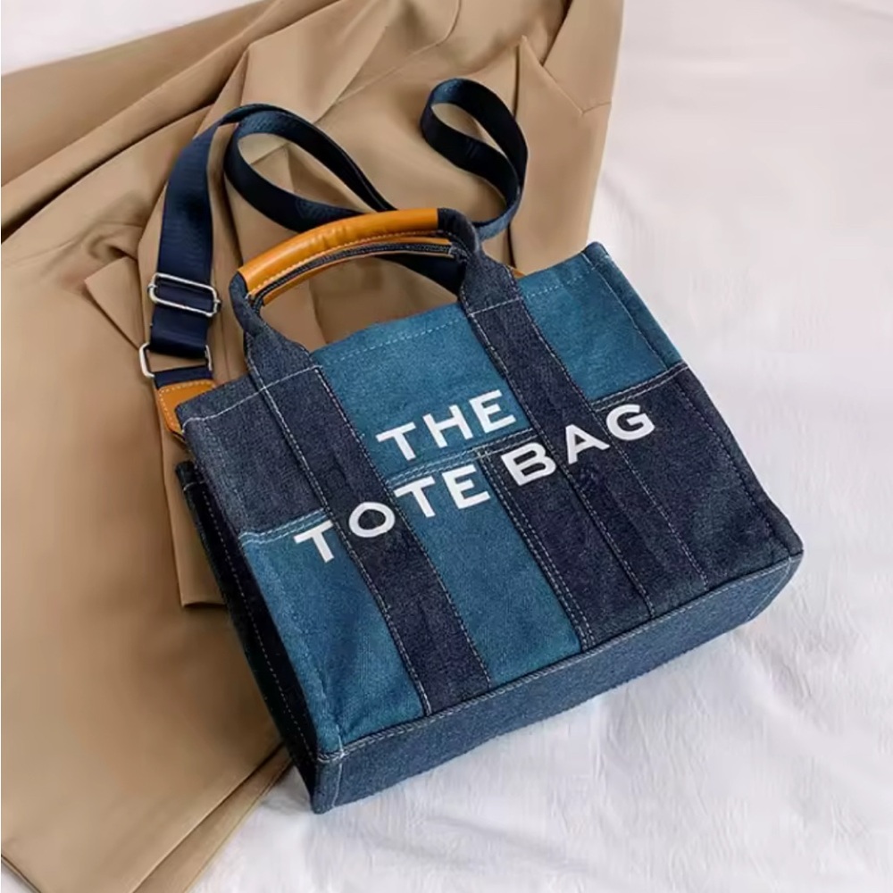 NEW💙🤎Denim Tote Bag with Tan Accents